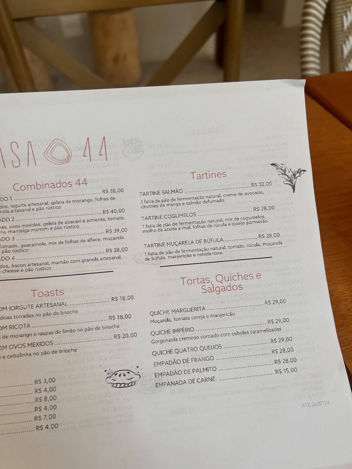 Casa 44 Café cardápio