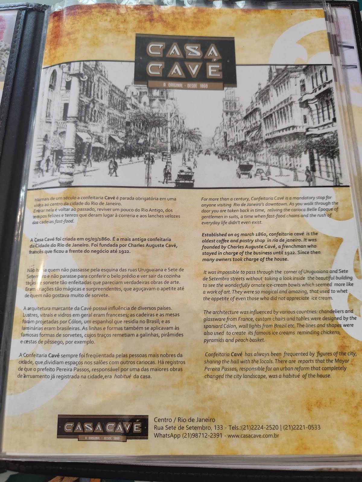 Casa Cavé cardápio