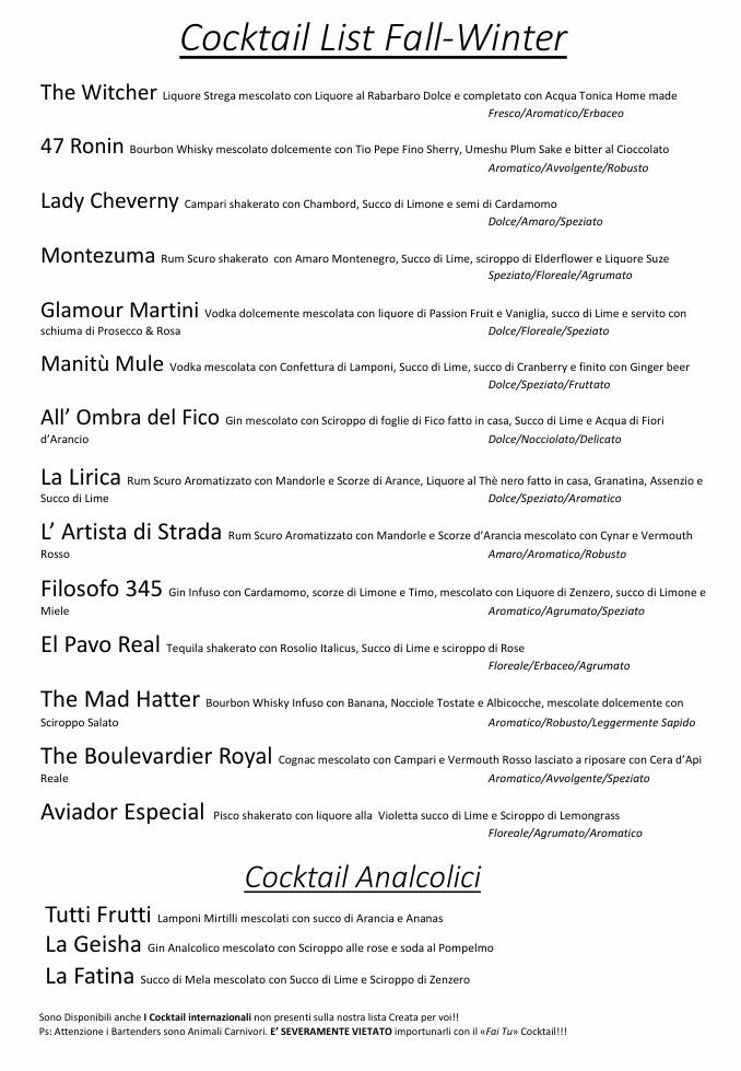 Menu di Casa Manitù 