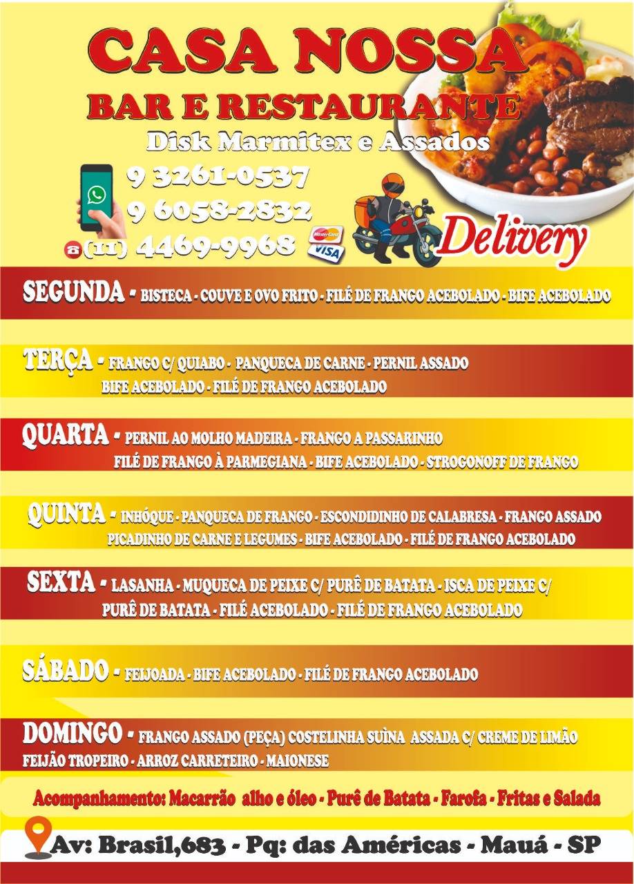 Casa Nossa Restaurante cardápio