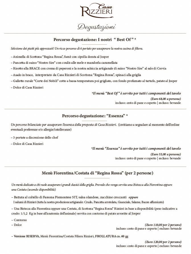 Menu di Casa Rizzieri 