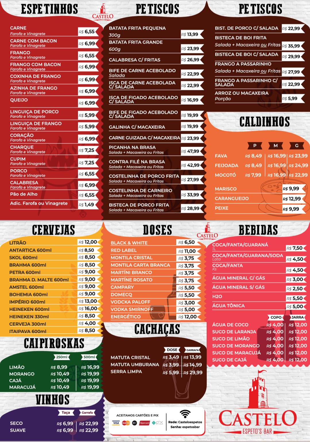 Castelo Espetos cardápio