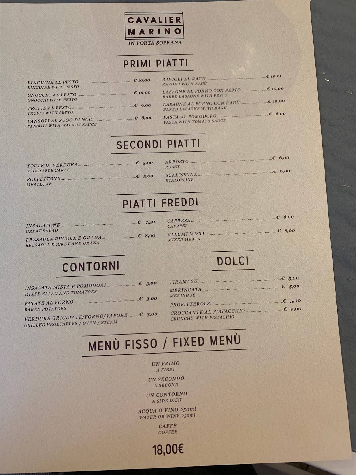 Menu di Cavalier Marino 