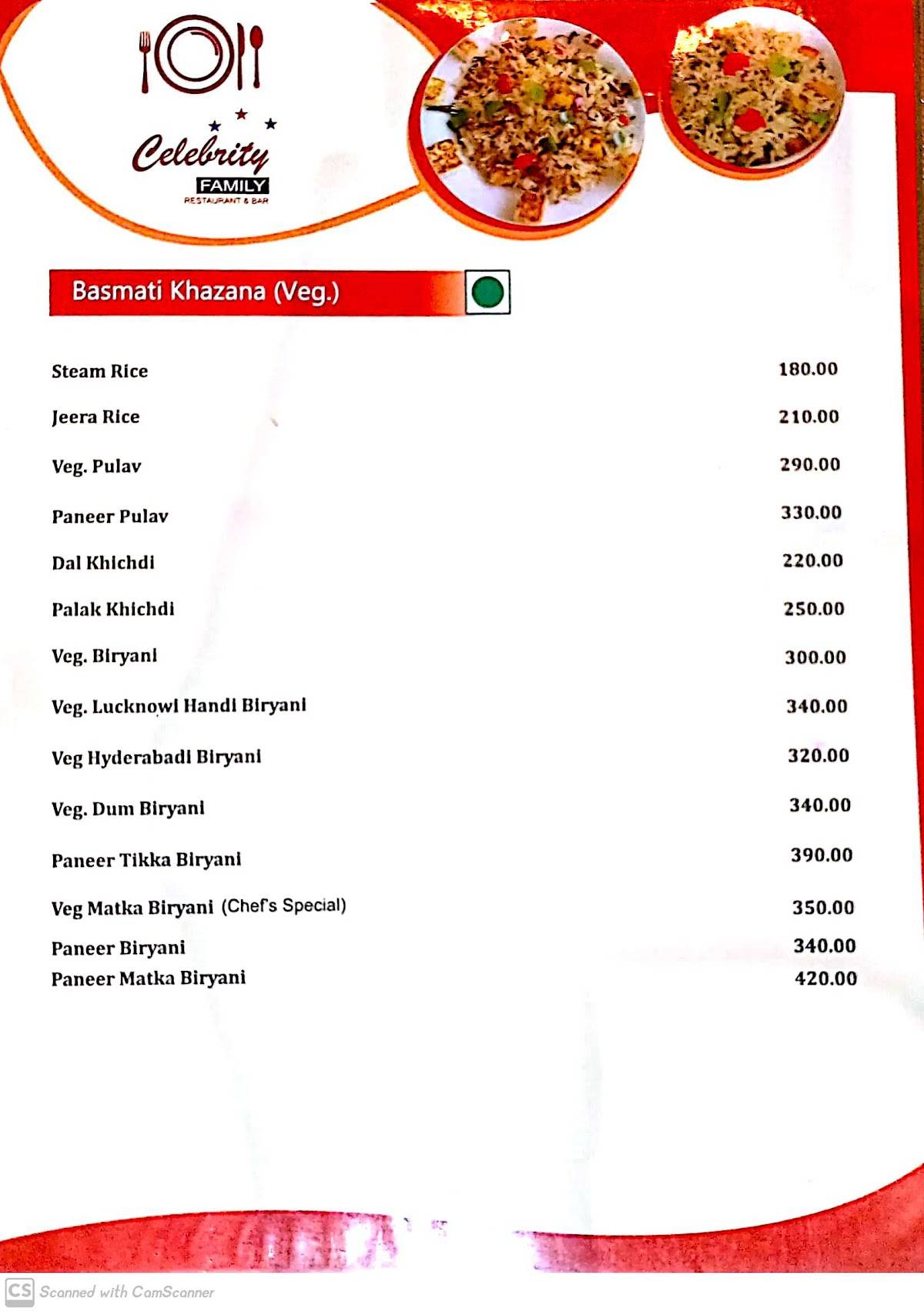Hotel Celebrity menu