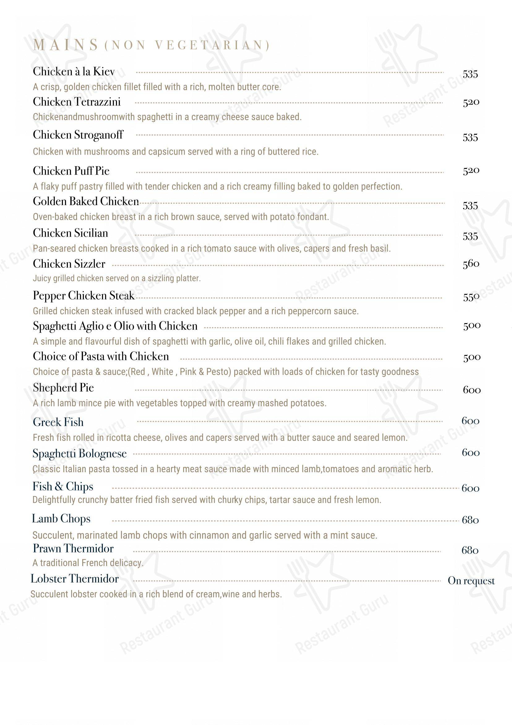 菜单 for the Celeste by Mindescapes restaurant