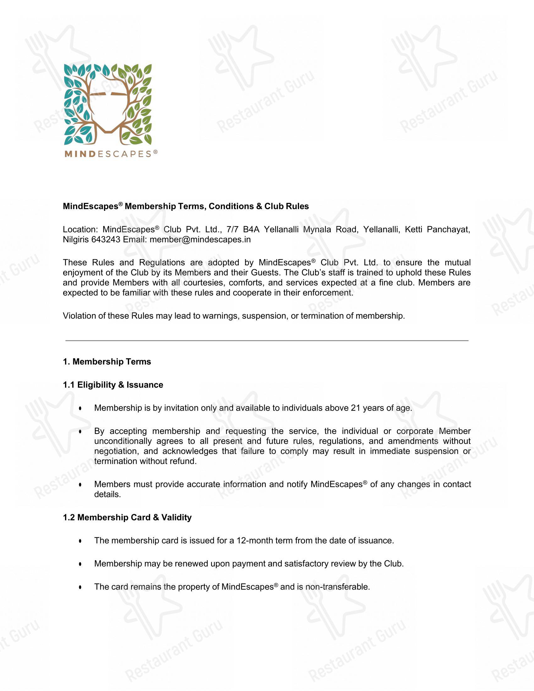 Menu bar for Celeste by Mindescapes in Ooty