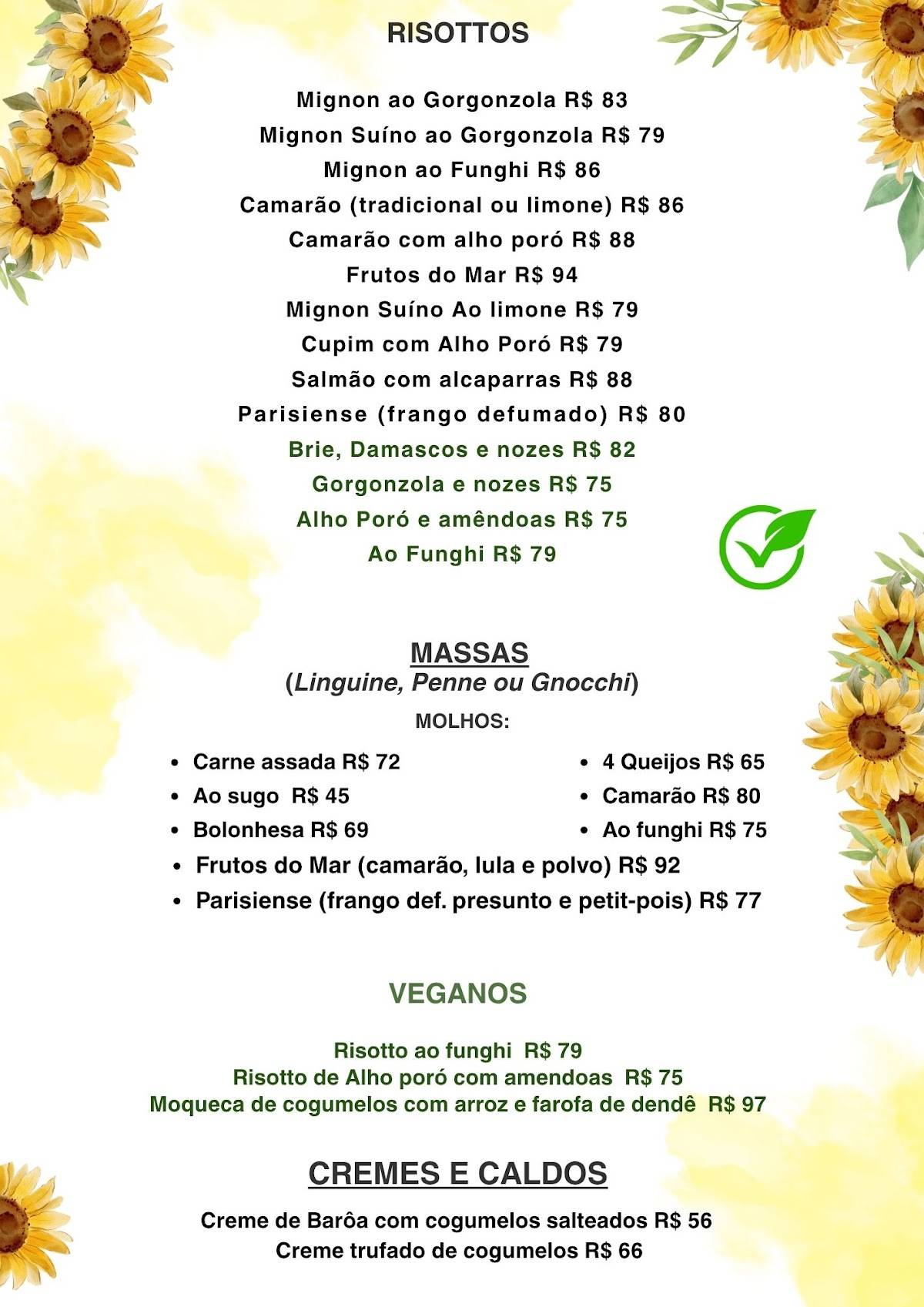 Cena Risotteria cardápio