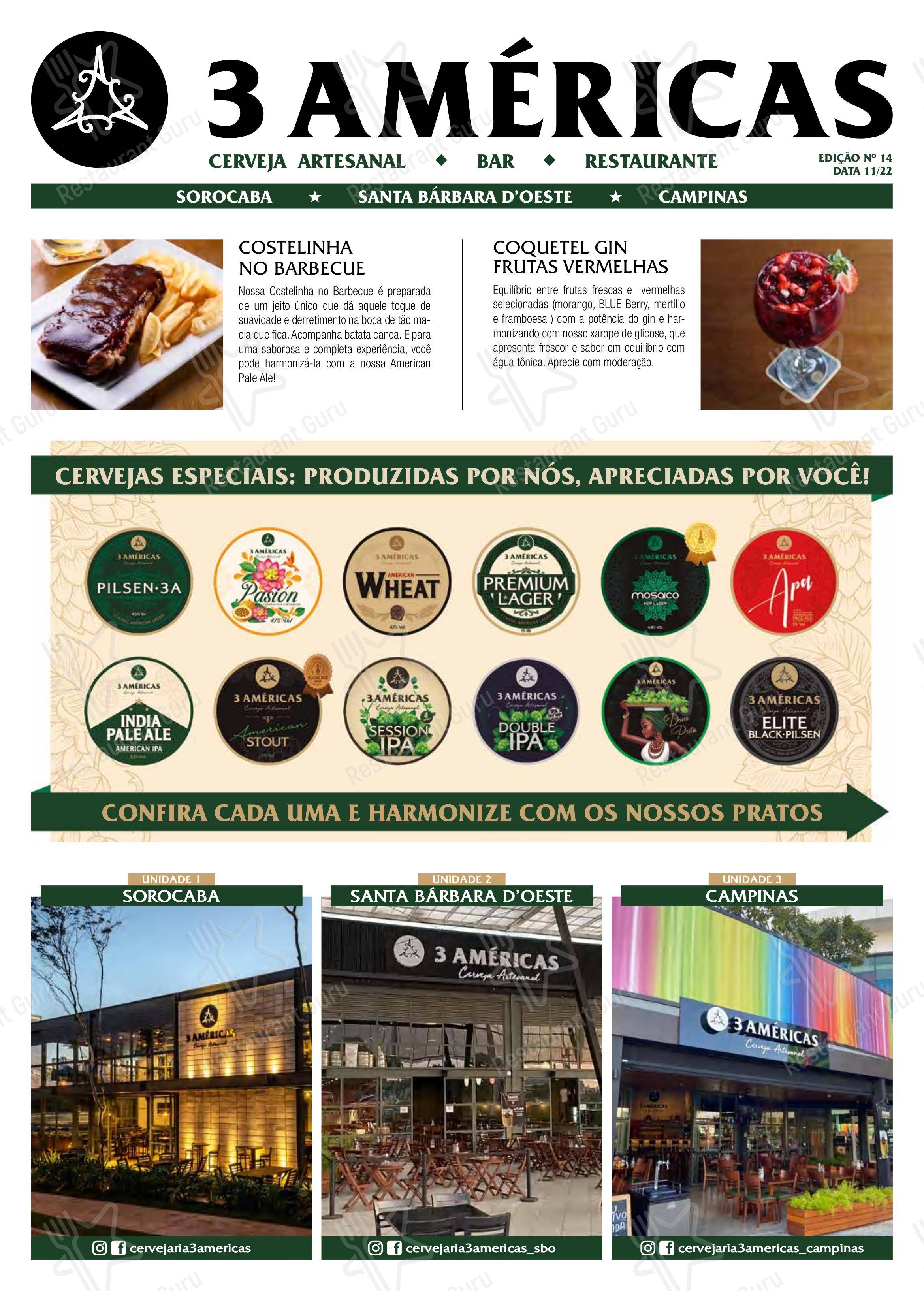 Menu bar para Cervejaria 3 Américas restaurante