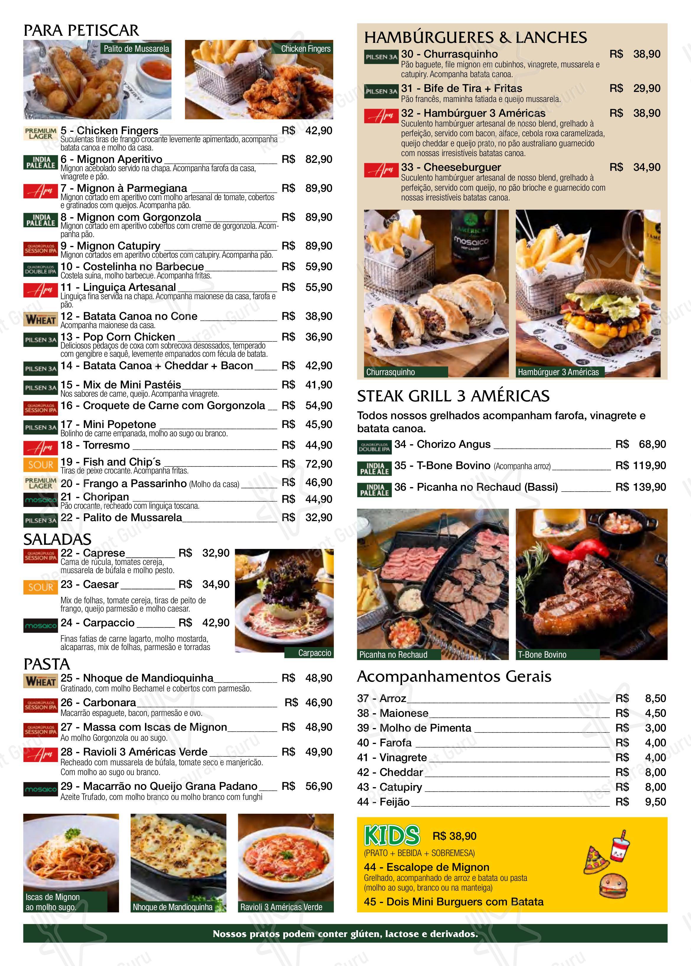 Menu bar para Cervejaria 3 Américas em Sorocaba