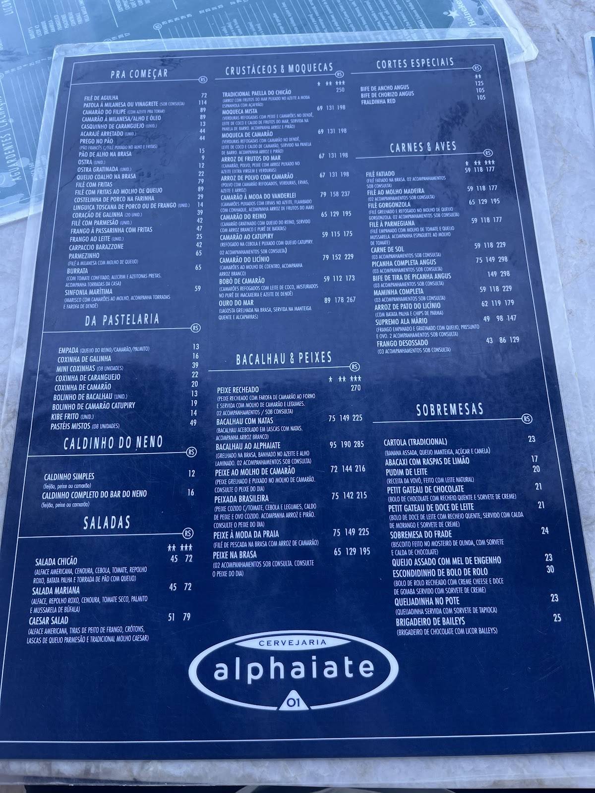 Cervejaria Alphaiate cardápio