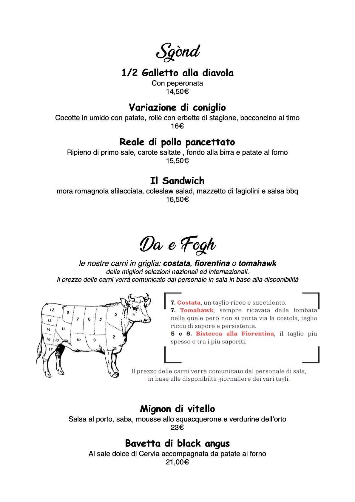 Menu di Al Sangiò - Magna e bè 