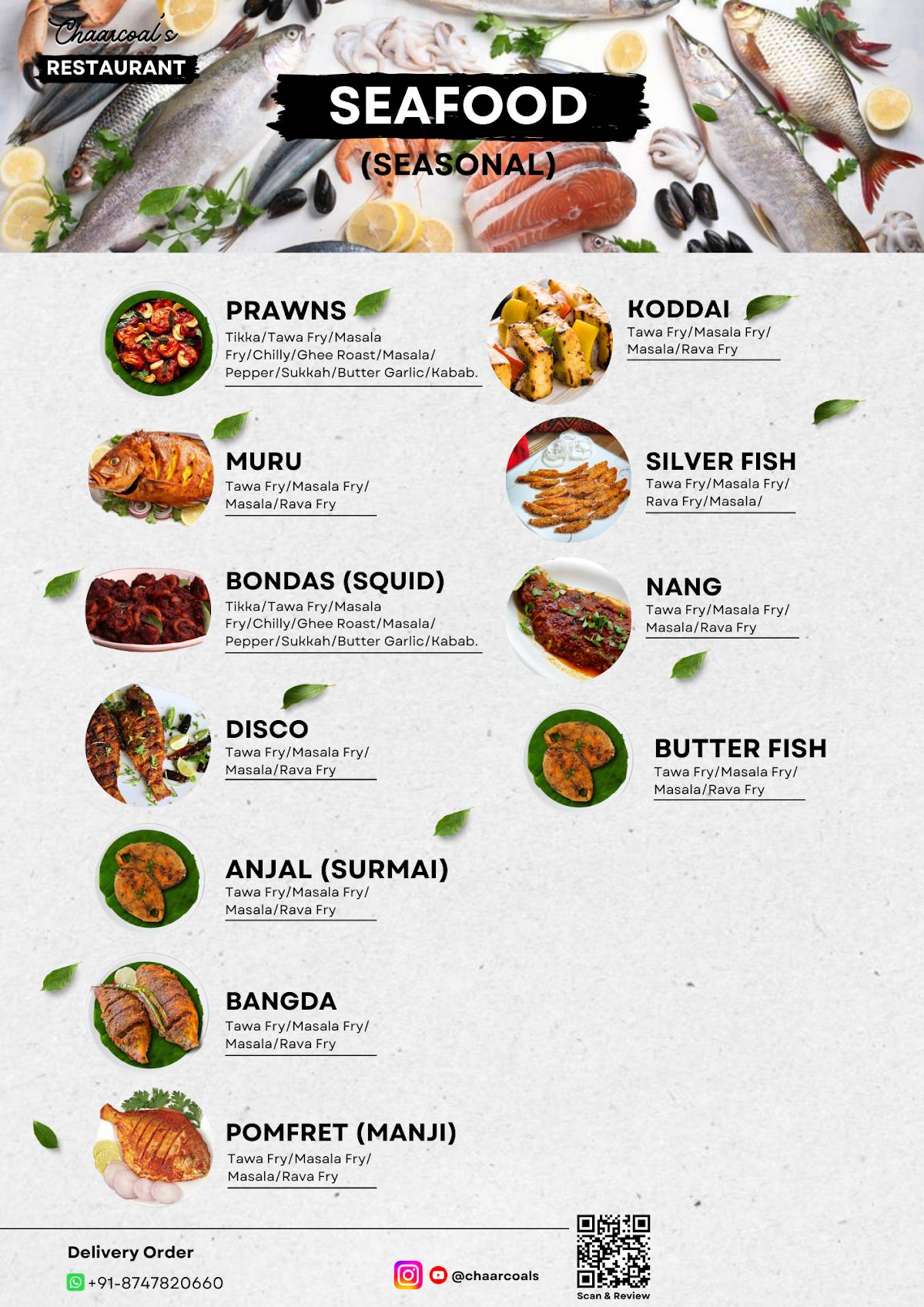 Chaarcoal’s Family Restuarant menu