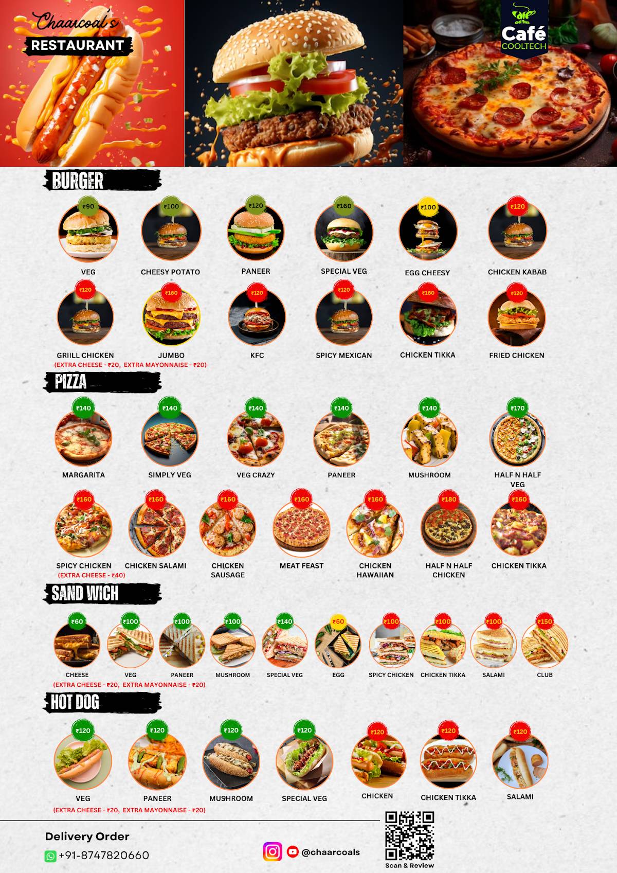 Chaarcoal’s Family Restuarant menu