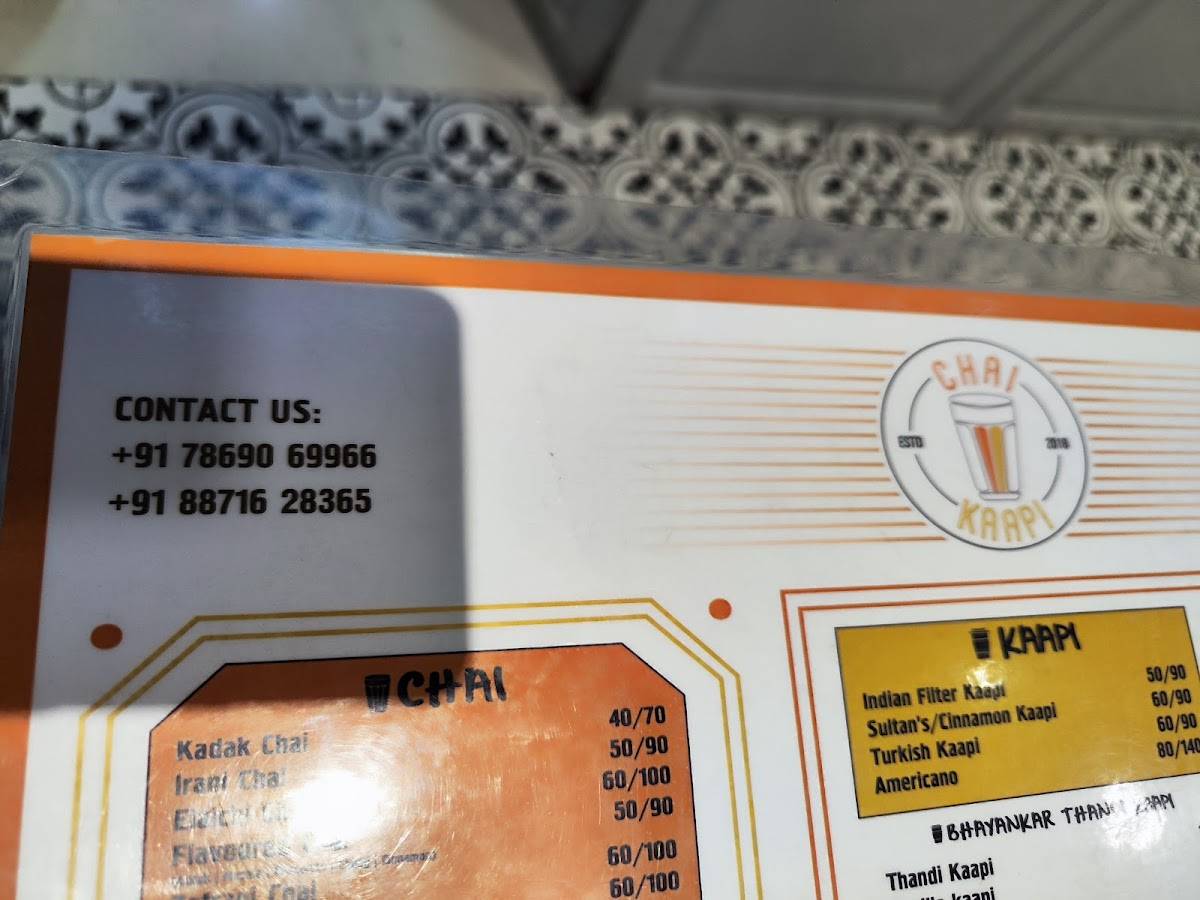 Chai Kaapi 78 menu