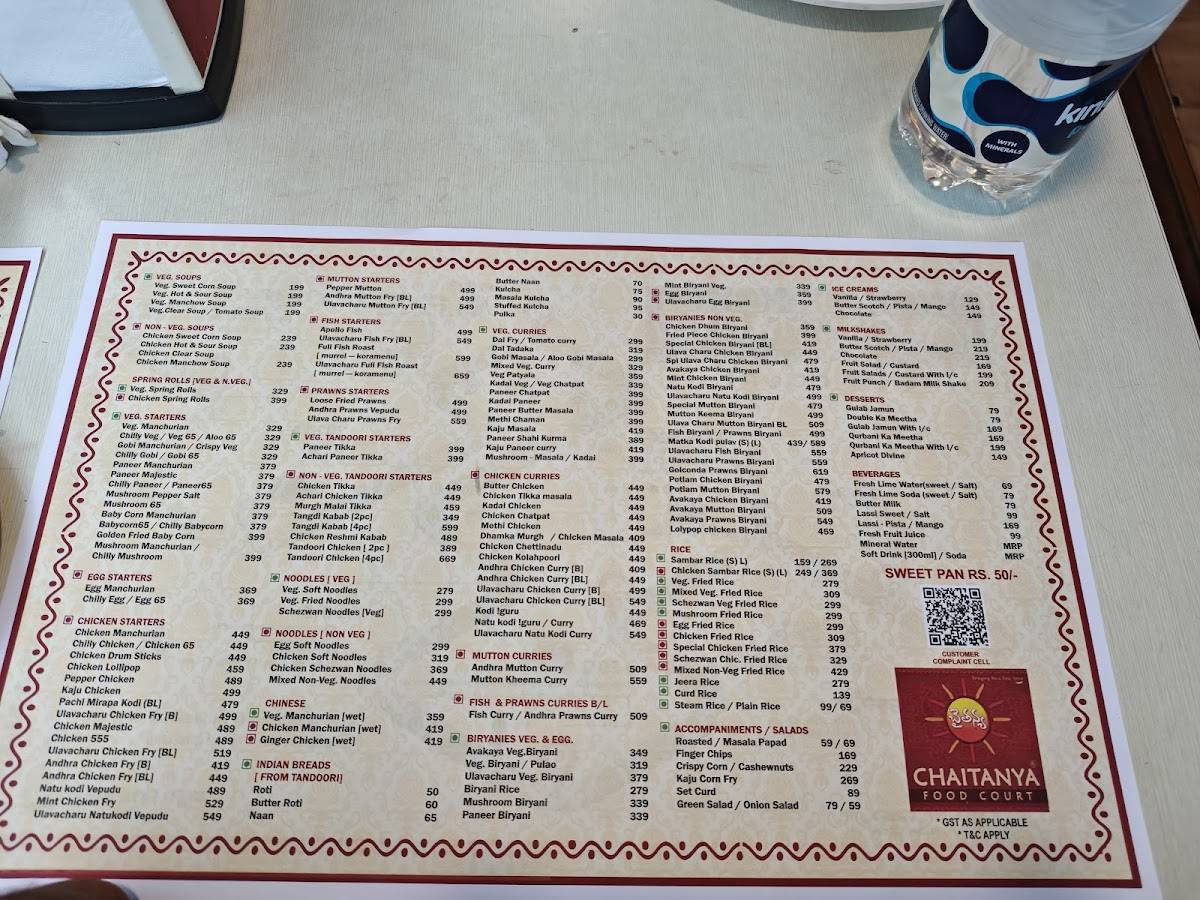 Chaitanya Food Court Kukatpally Hyderabad menu
