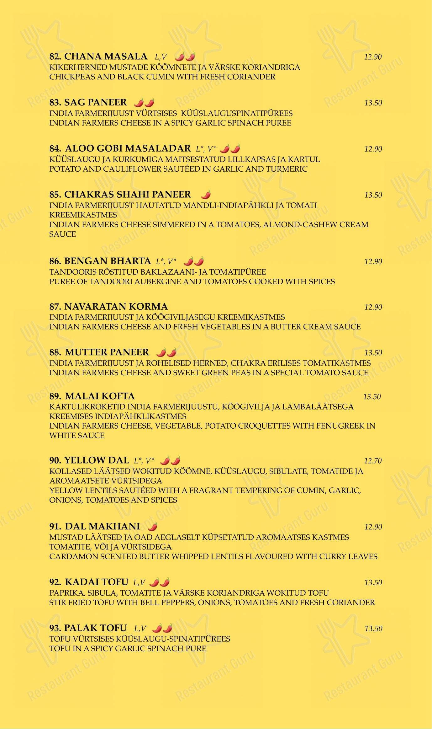 Menu bar pour Chakra restaurant