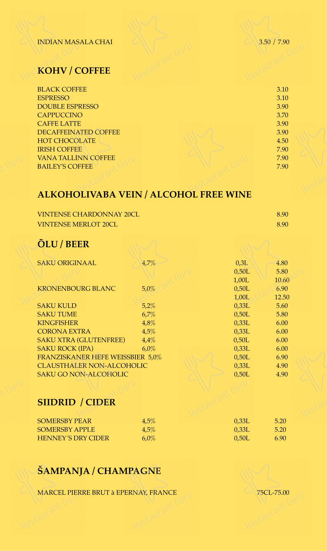 Menu bar pour Chakra restaurant