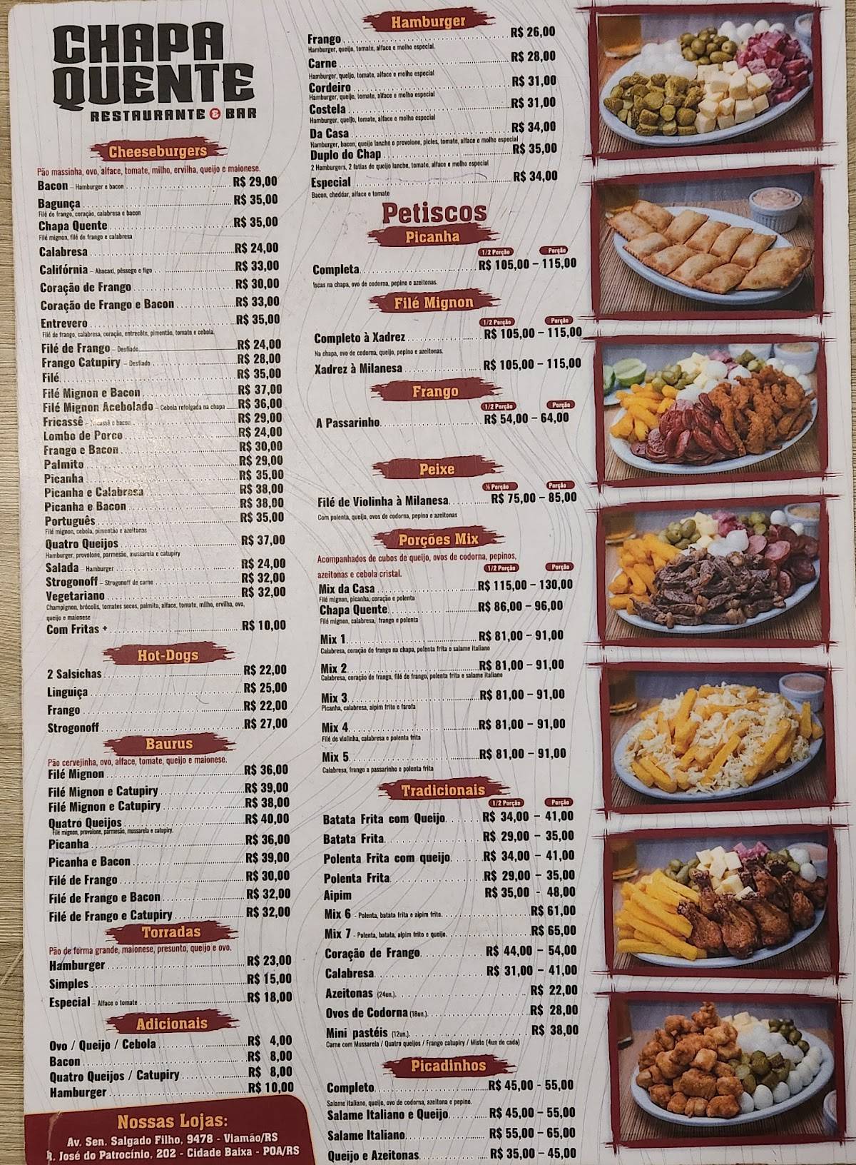 Chapa Quente Restaurante & Bar Viamão cardápio