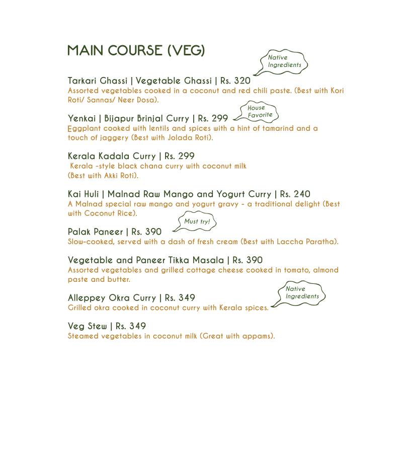 Chavadi Native Kitchen Community Cafe menu