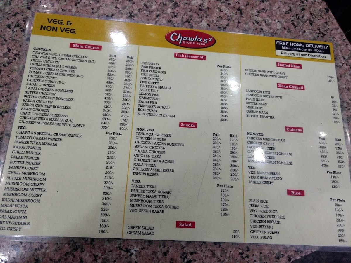 Chawla's Chicken menu