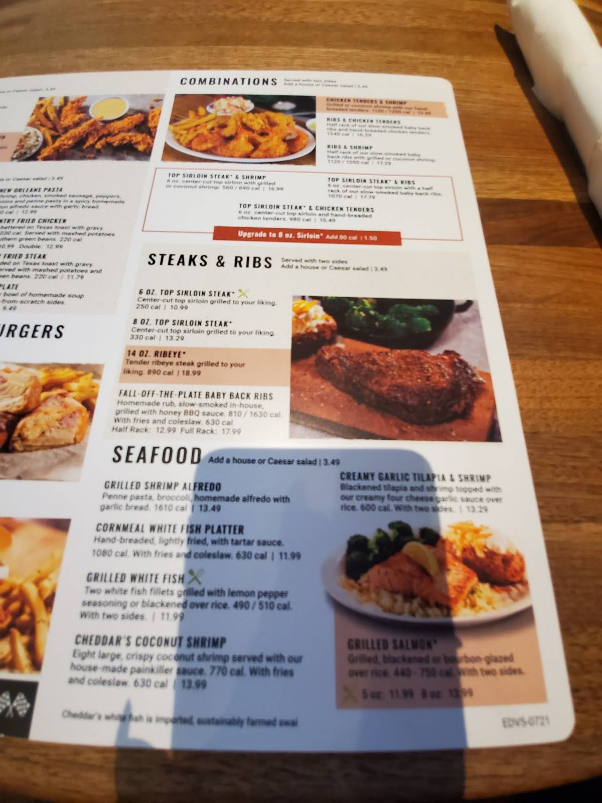 Menu at Cheddar's Scratch Kitchen restaurant, Lafayette