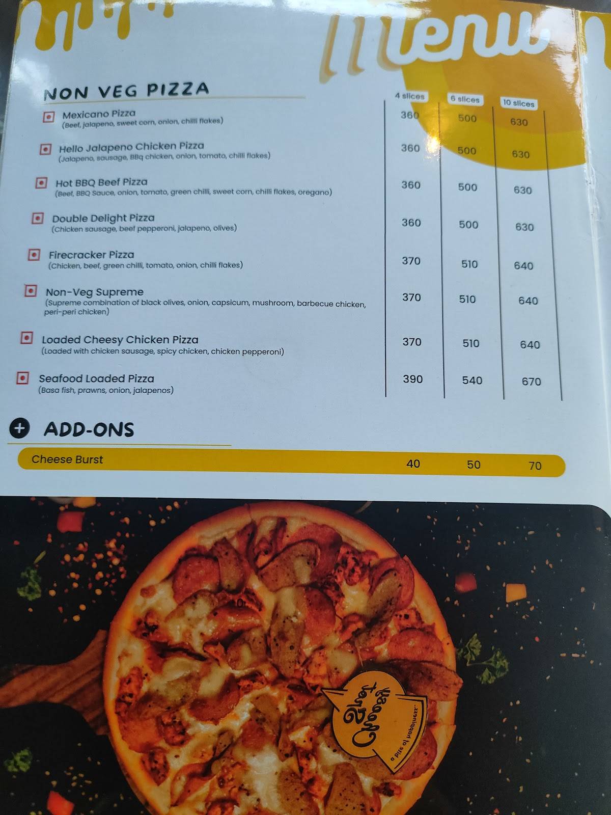 Cheesy Spot Kottayam - Pizza, Burger and more menu