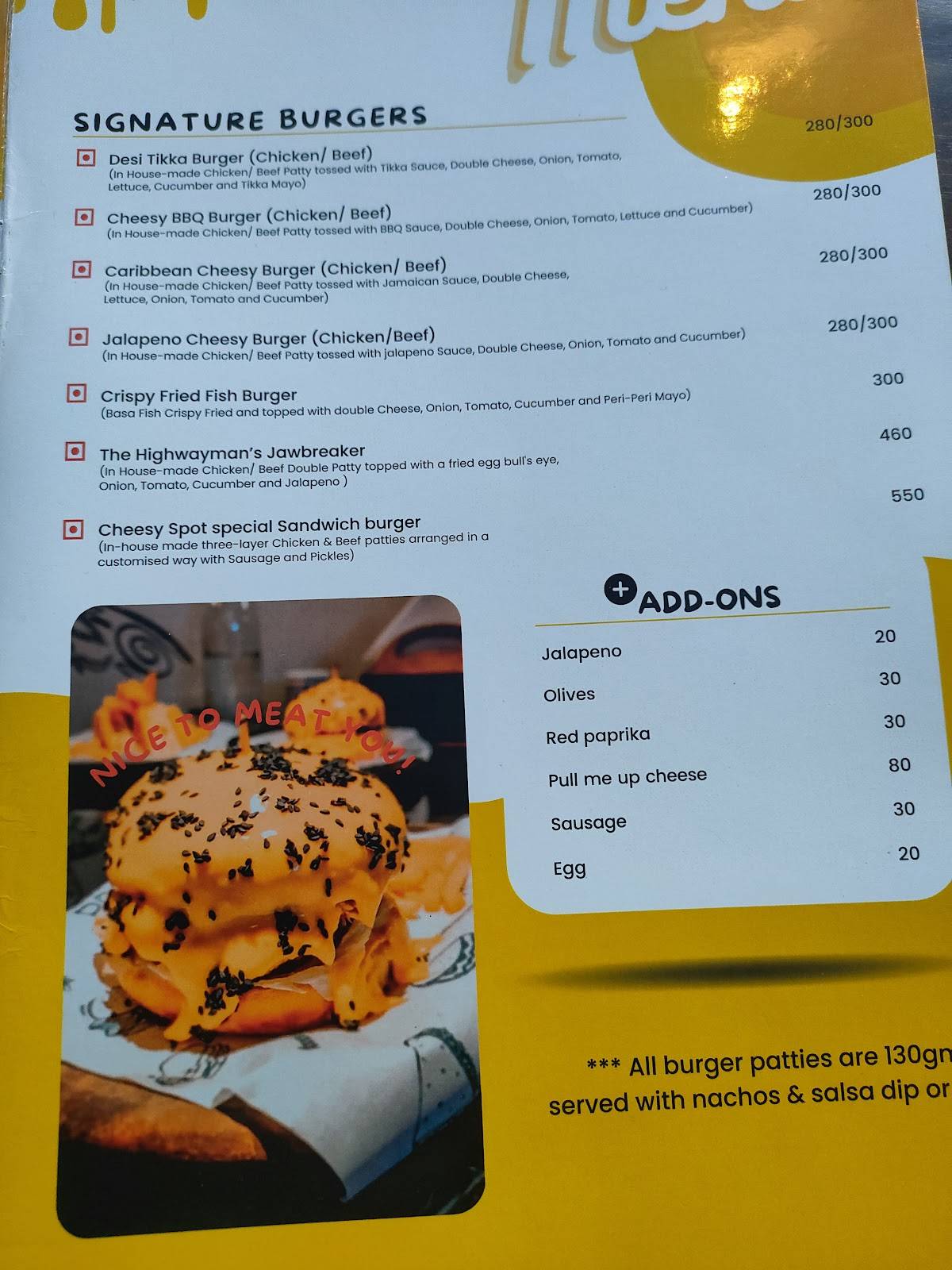 Cheesy Spot Kottayam - Pizza, Burger and more menu