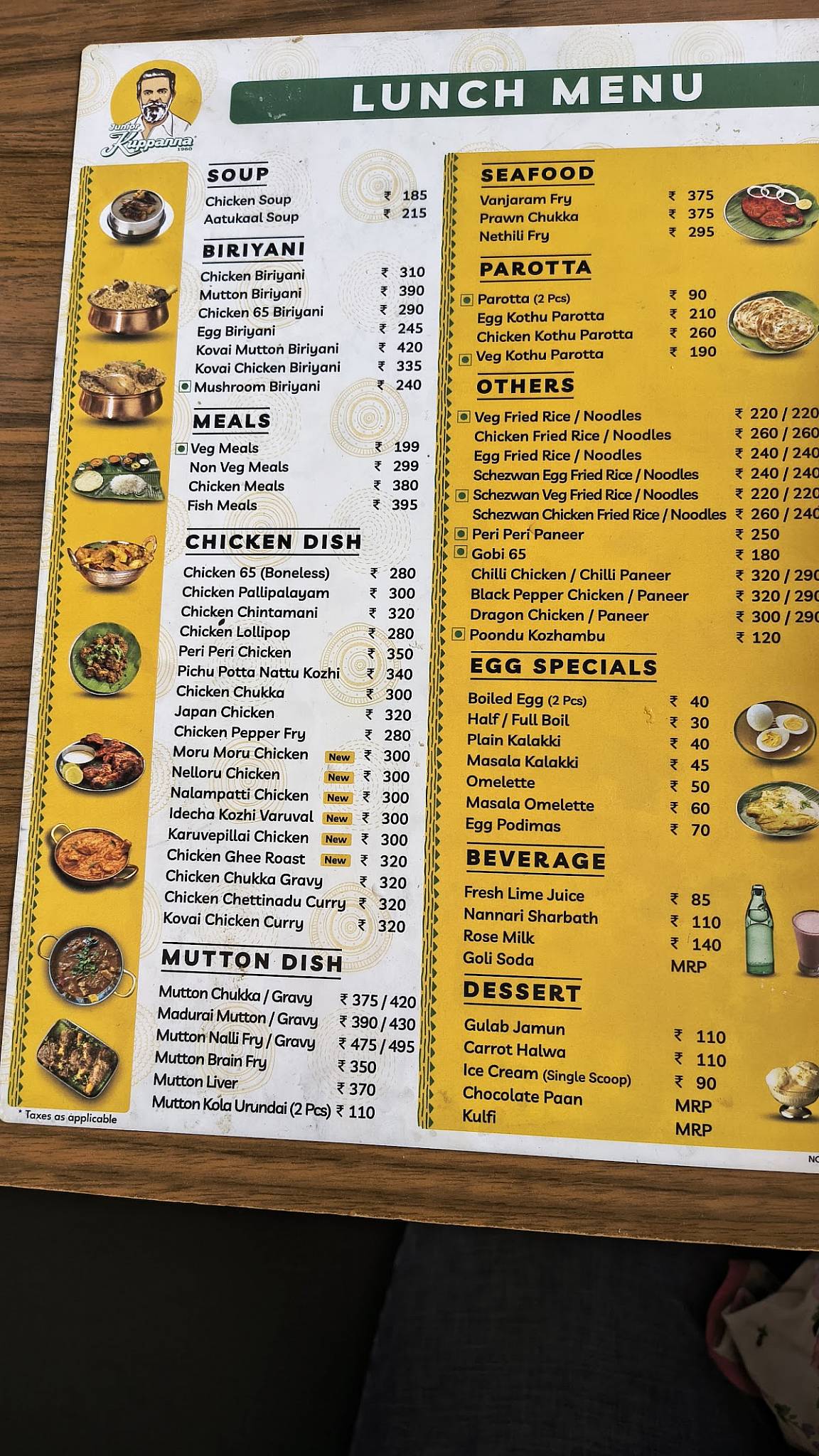 Junior Kuppanna - Guindy menu