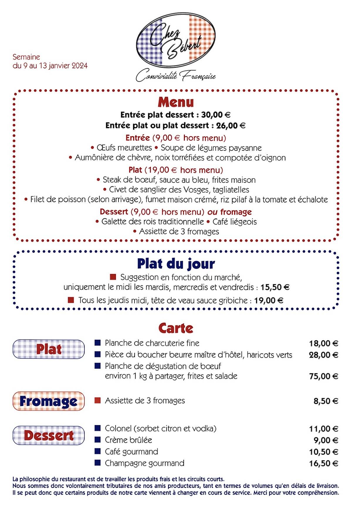 Menu de La Villa