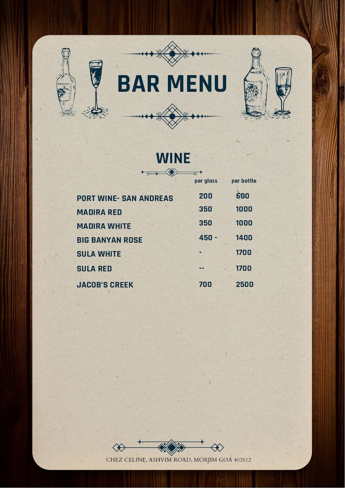 Chez Celine menu