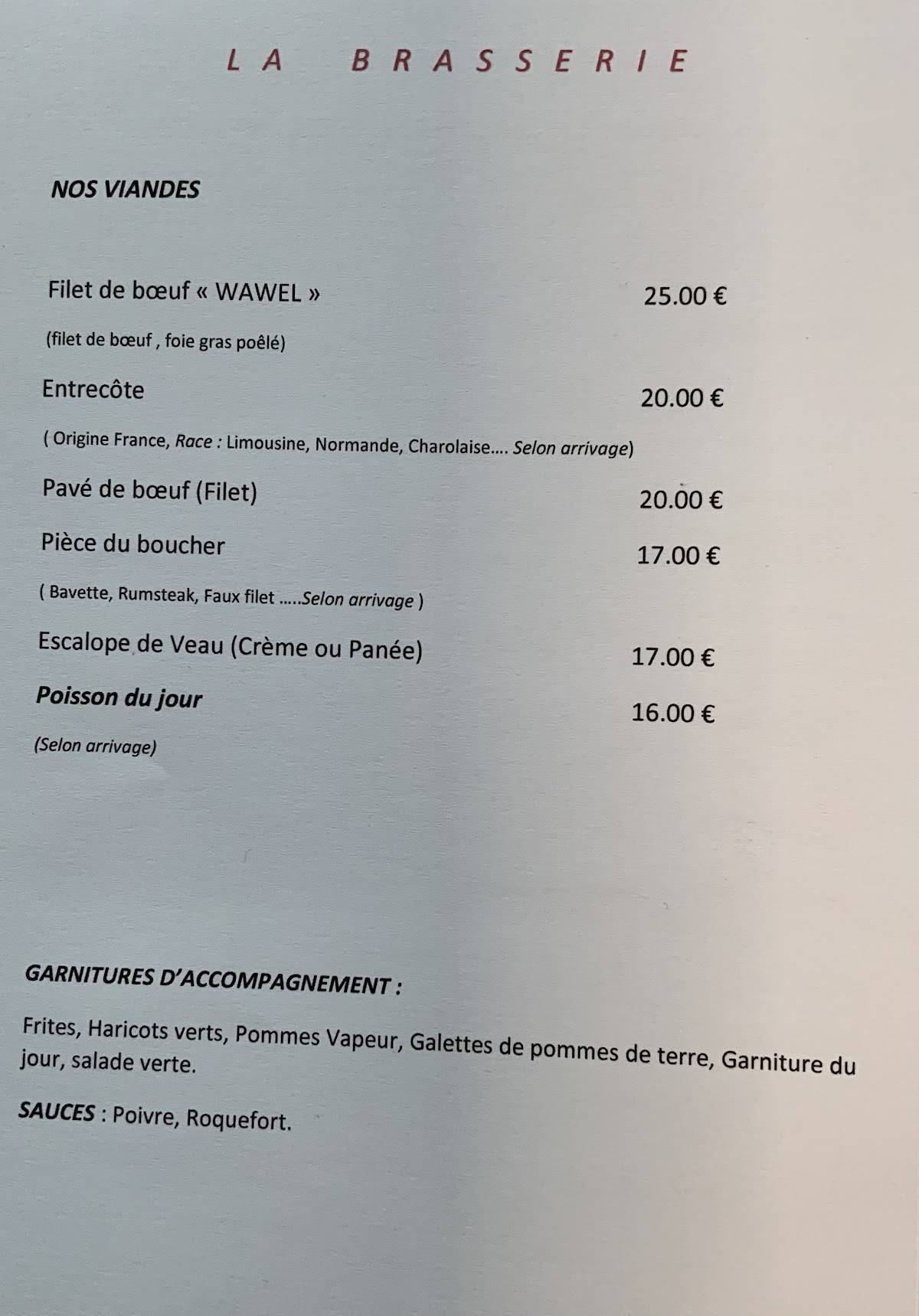 Menu de Chez Martin