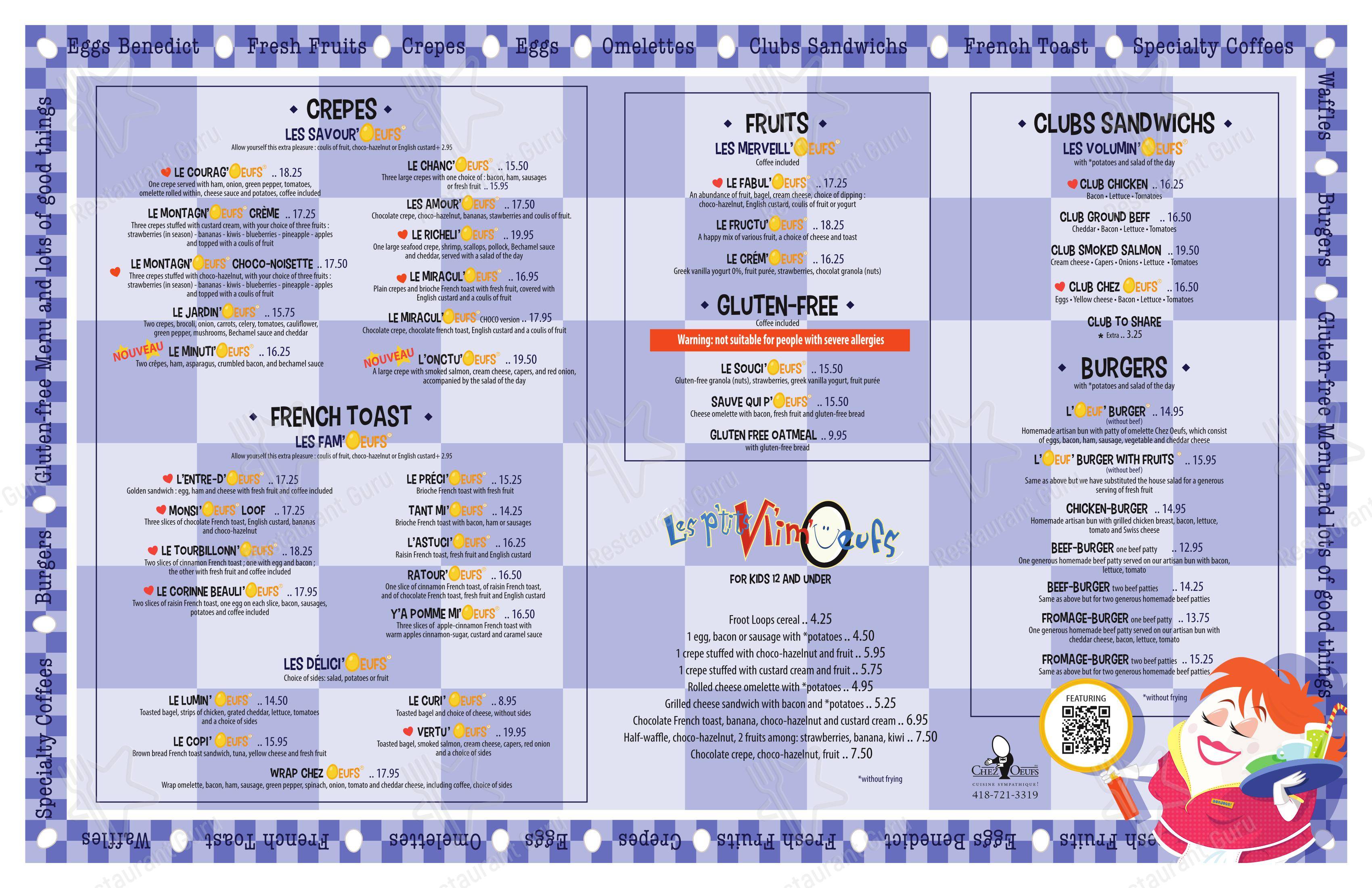 Menu bar pour Chez Oeufs Restaurant Déjeuners et Dîners restaurant