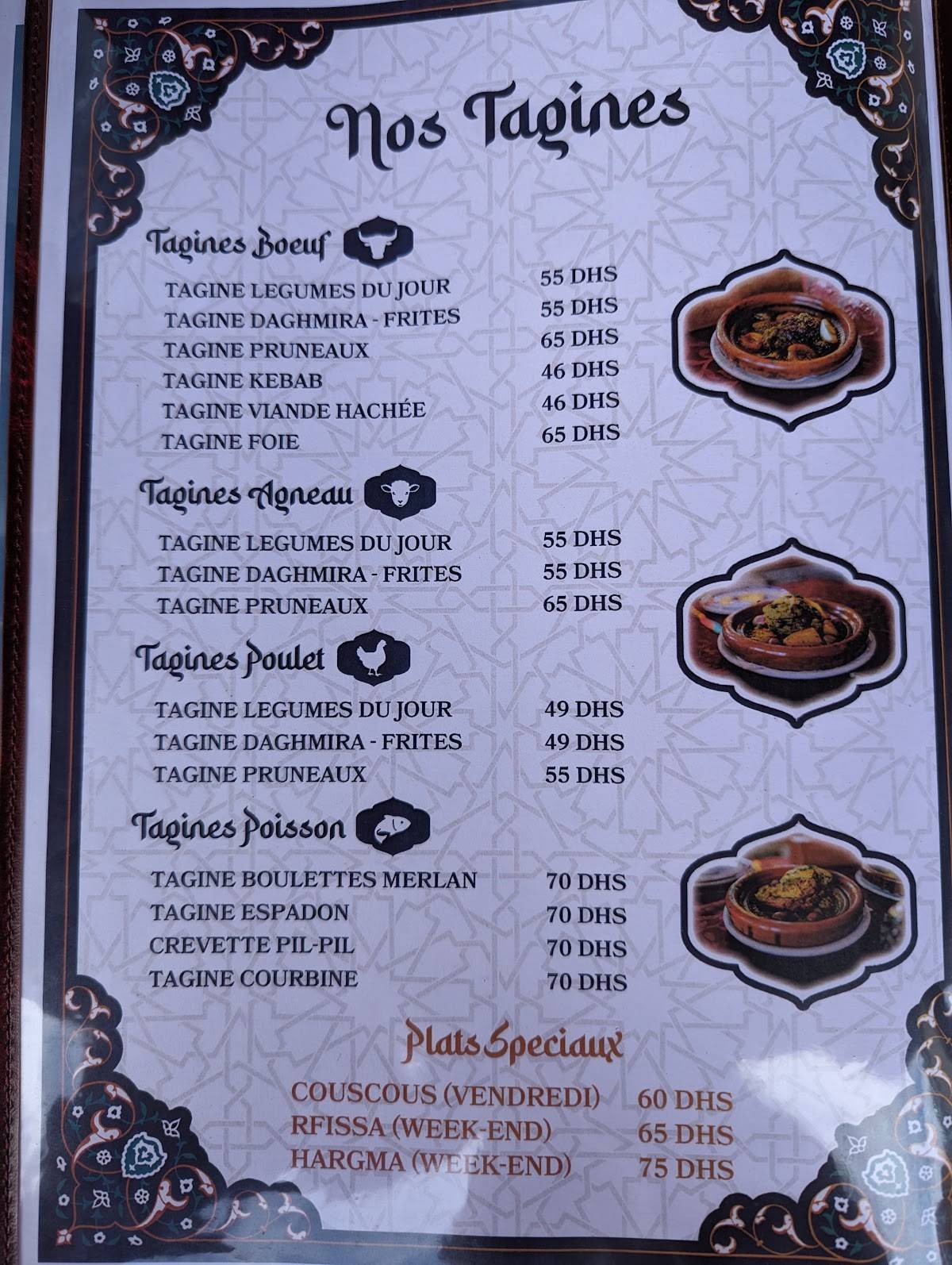 Menu de Chez Ouazzani