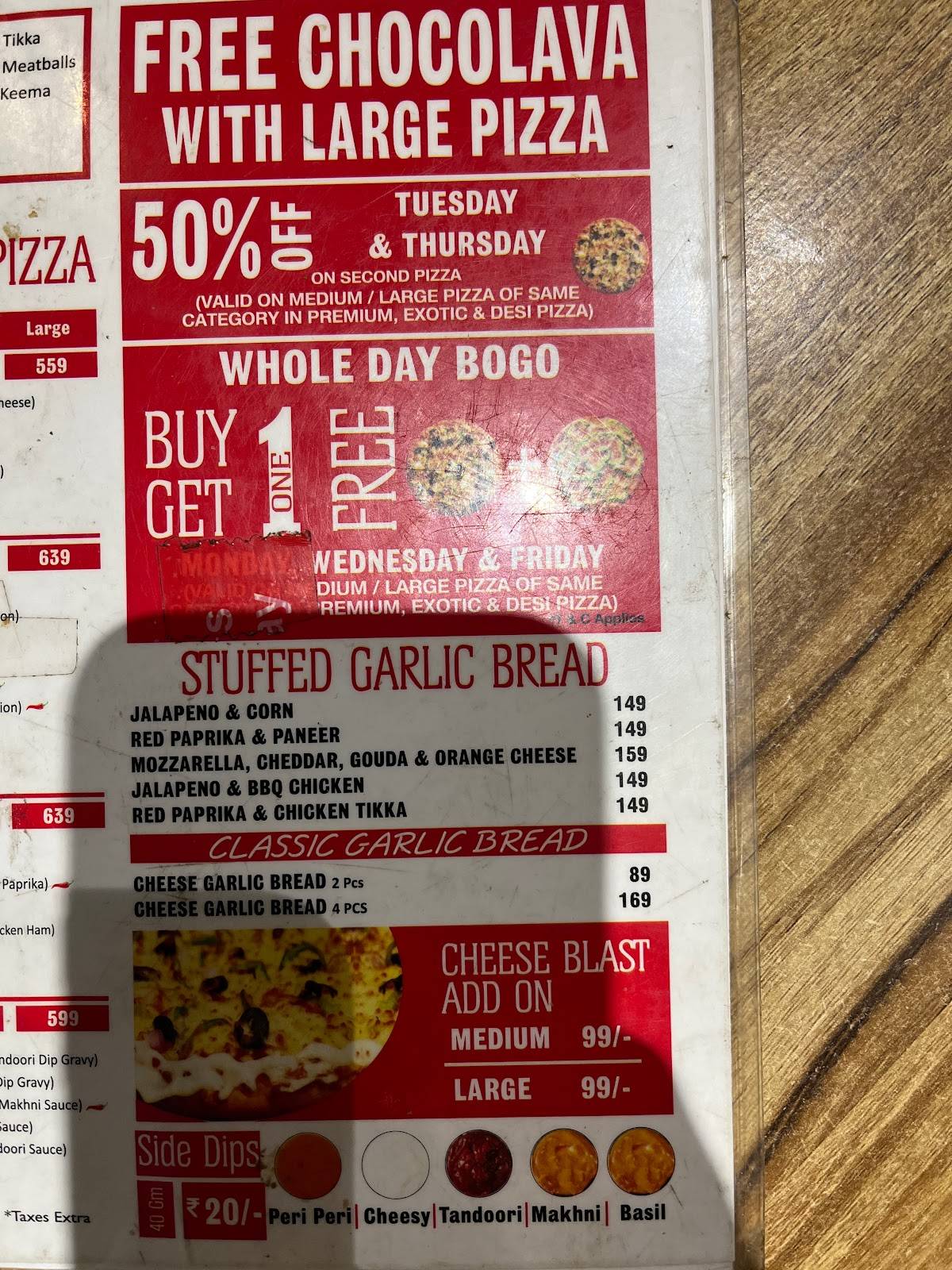 Chicago Pizza Bhopal menu