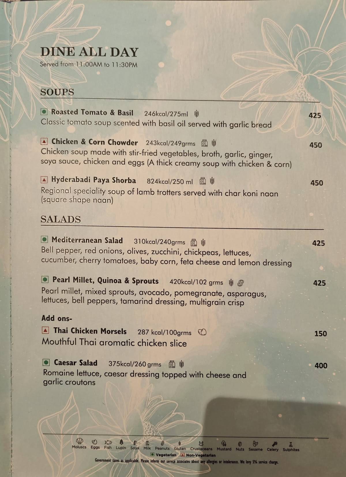Chill Restaurant menu