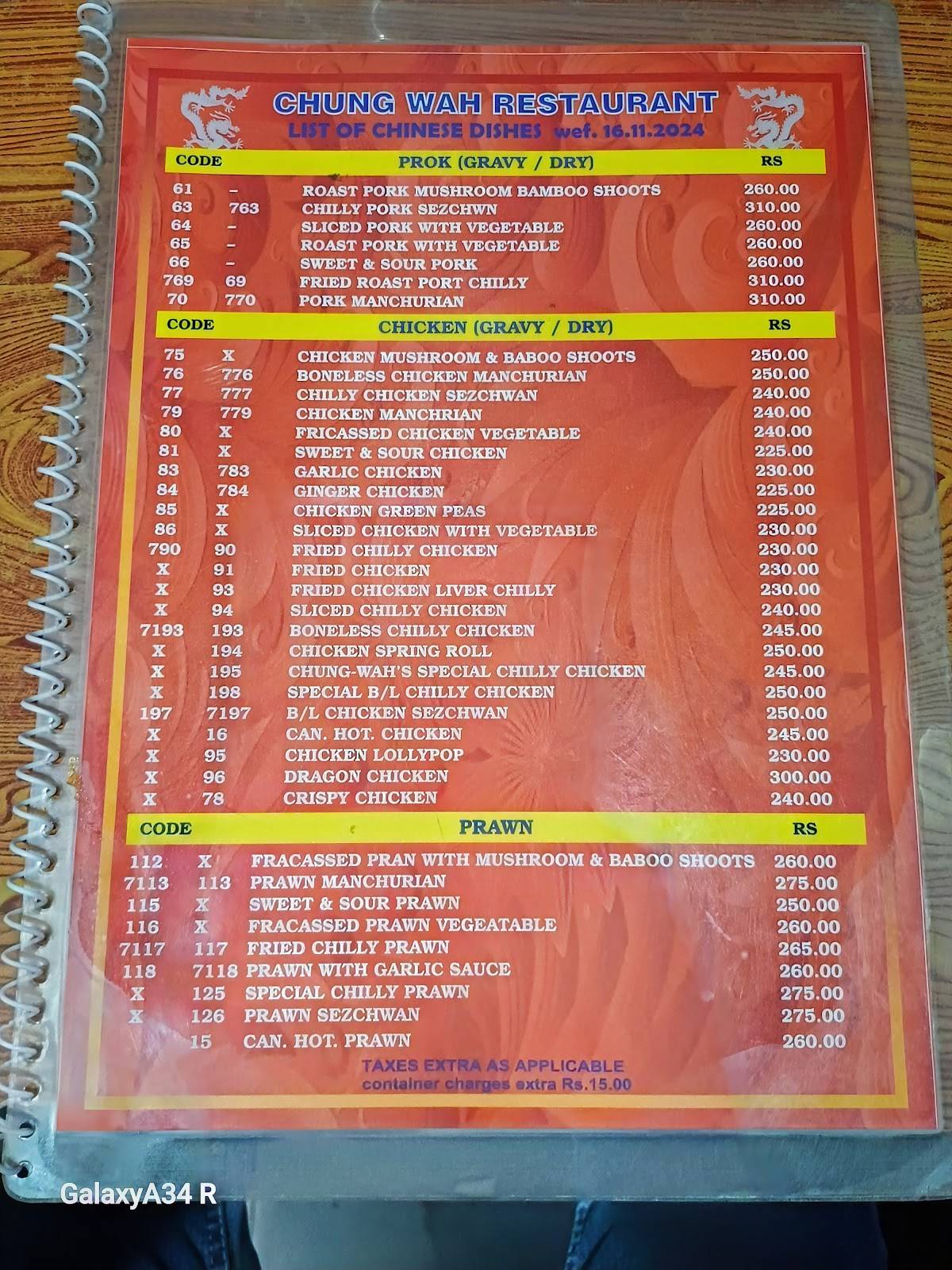Chung Wah menu