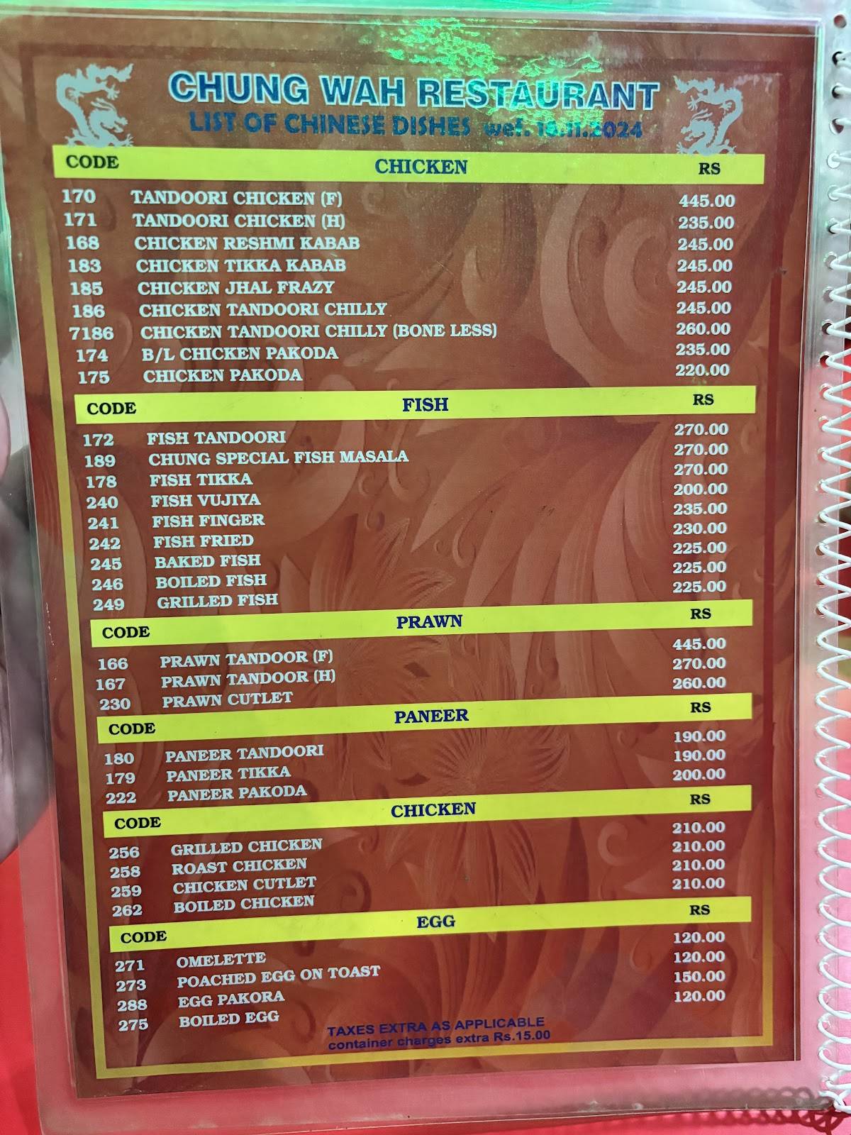 Chung Wah menu
