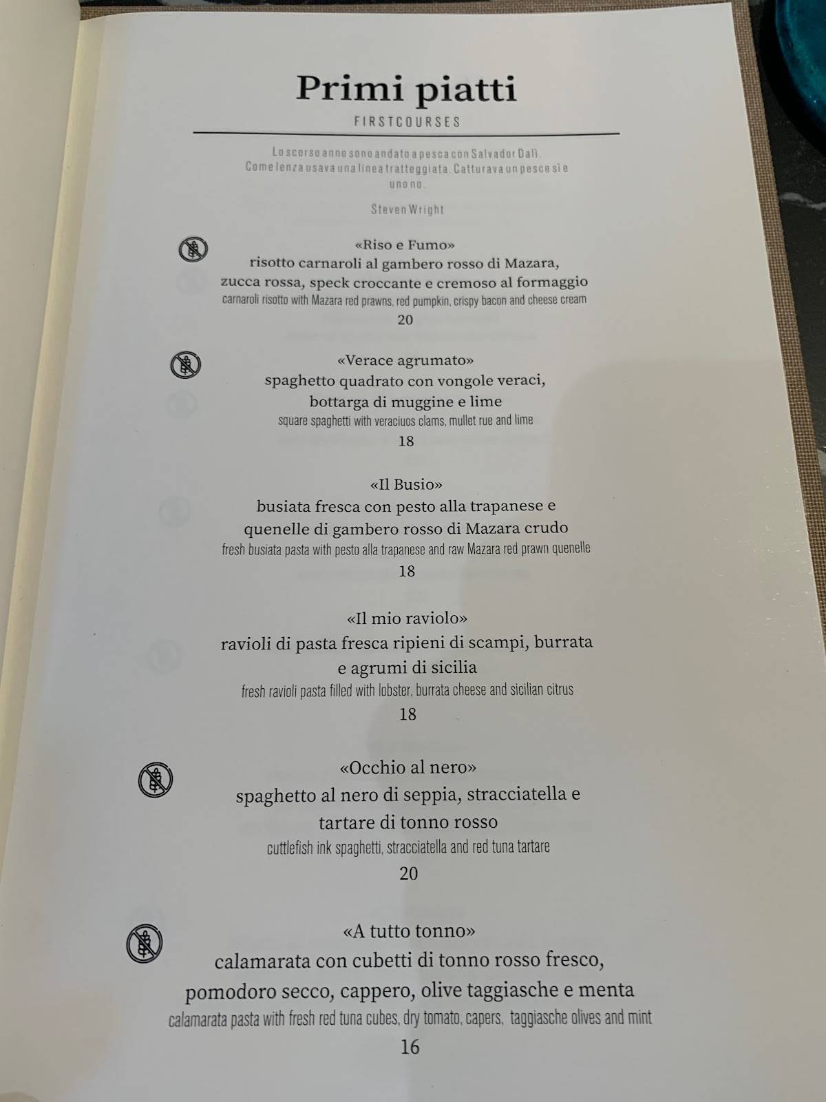 Menu di Ciambra Restaurant 