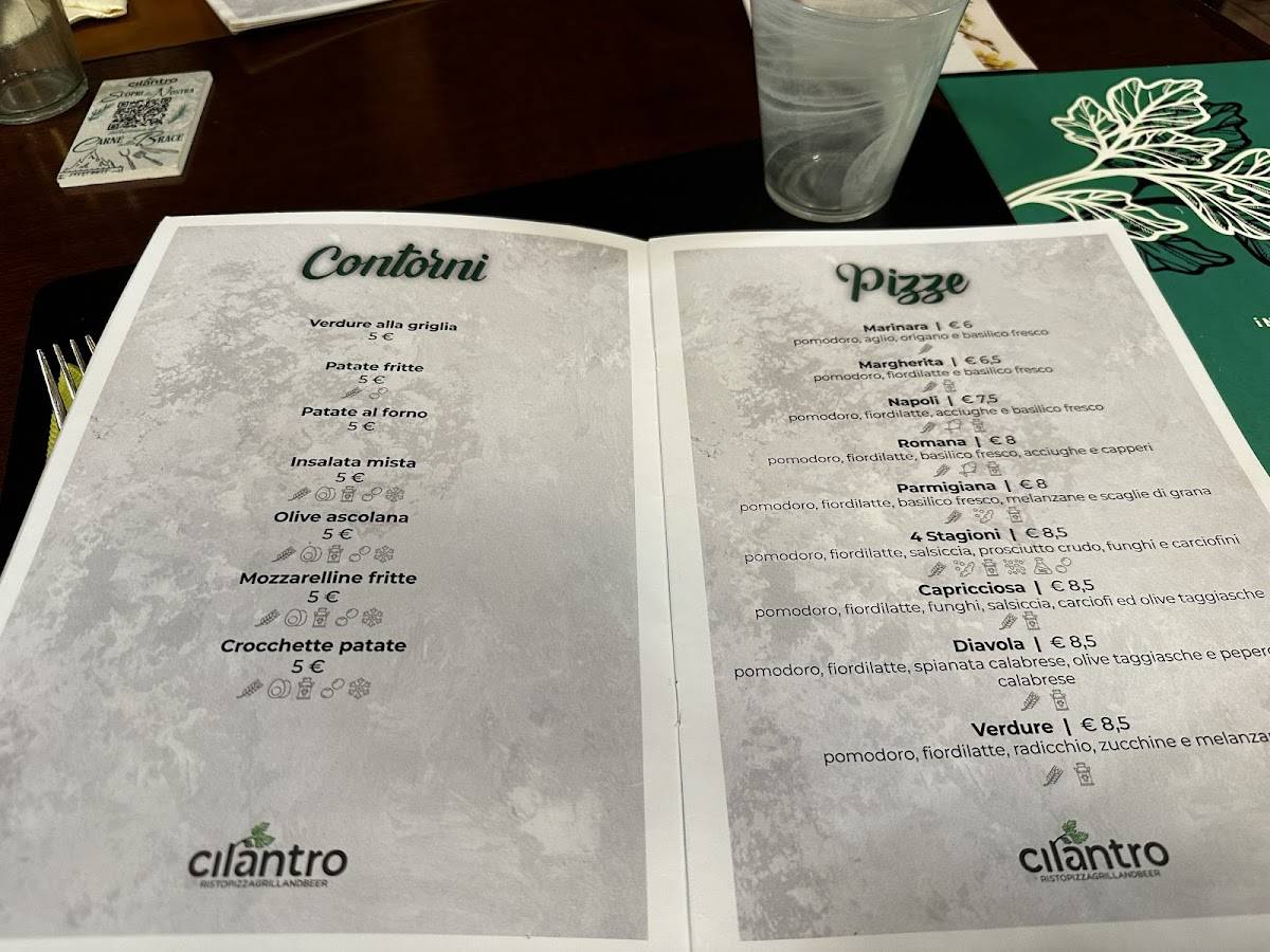 Menu di Cilantro - Ristorante Pizzeria Carne alla brace 