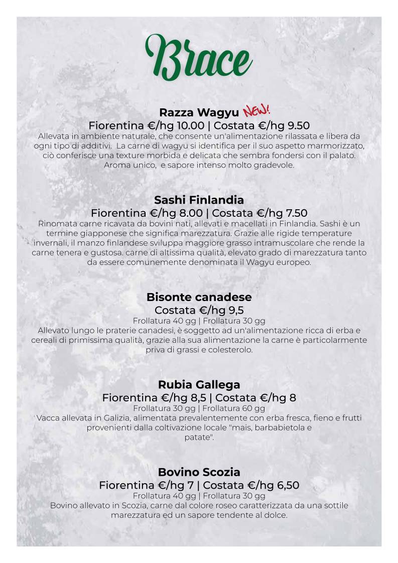 Menu di Cilantro - Ristorante Pizzeria Carne alla brace 