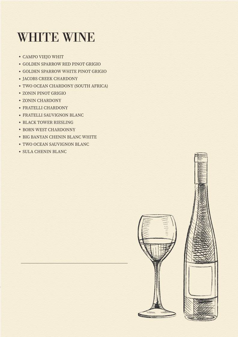 Hammerzz Nightclub menu