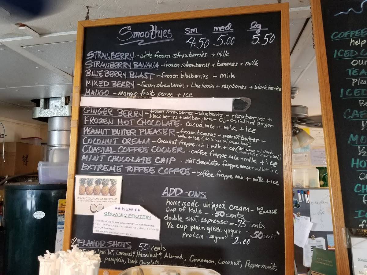 Menu at Coastal Roasters cafe, Tiverton