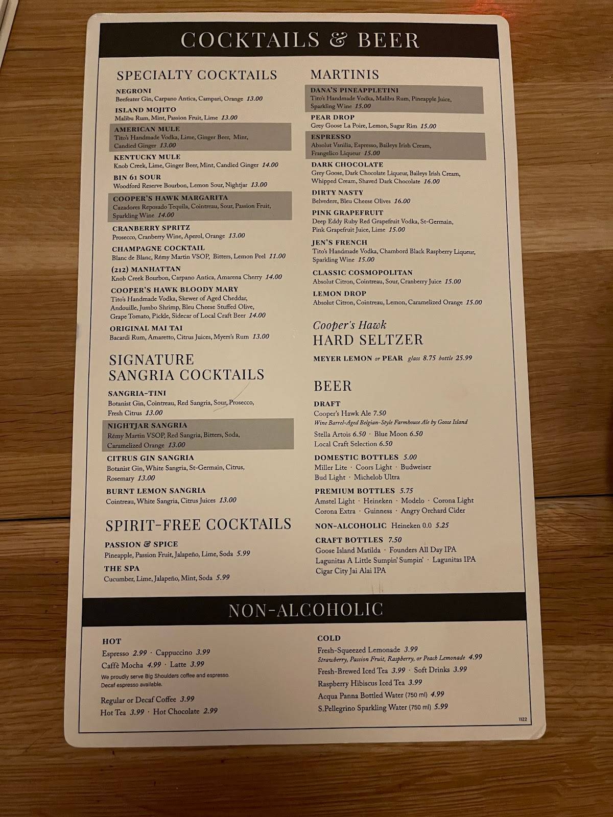 Menu at Cooper's Hawk Winery & Restaurant Coconut Creek, Coconut Creek