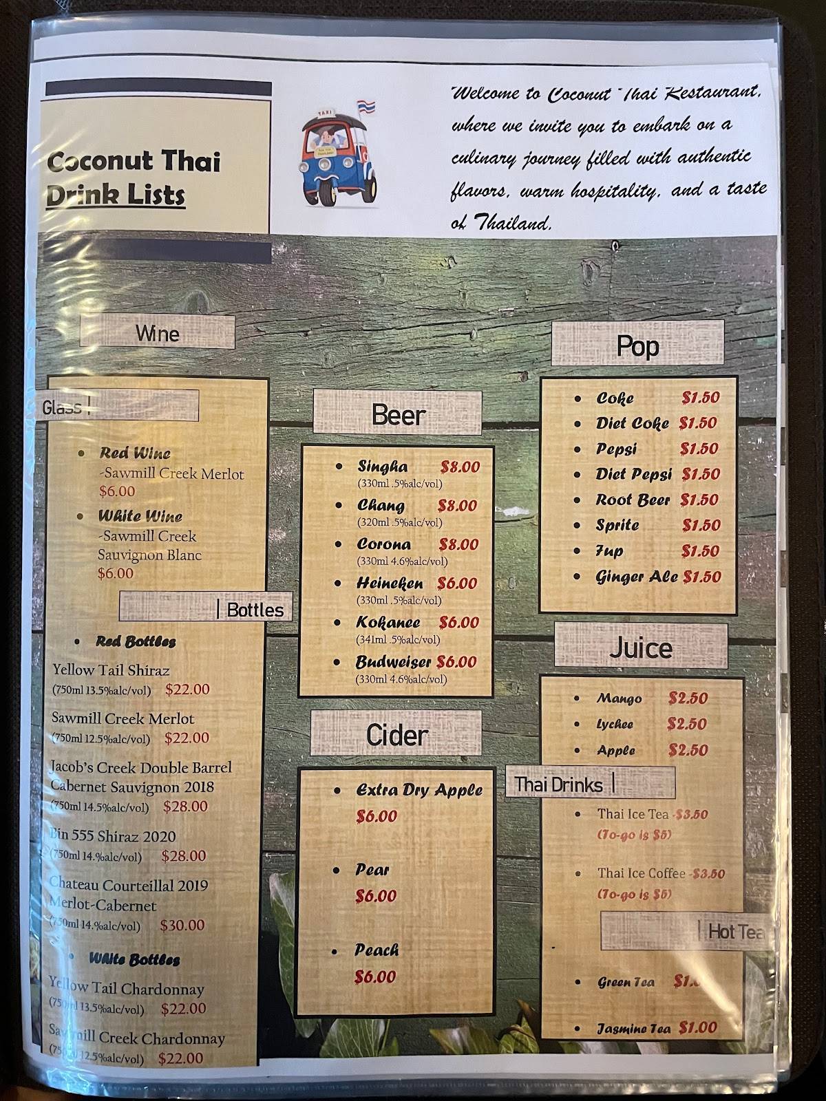 Menu at Coconut Thai Restaurant (Chilliwack), Chilliwack
