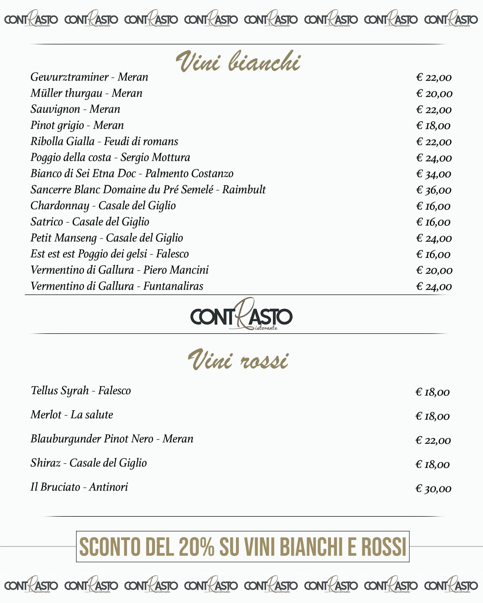 Menu di Contrasto Ristorante - Viterbo 