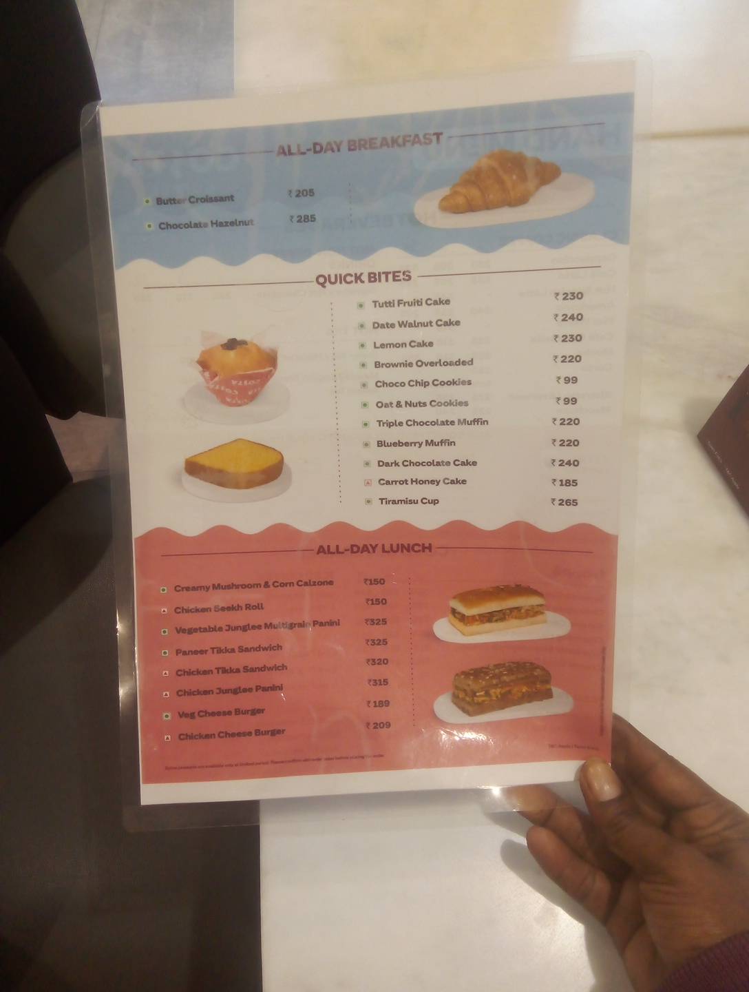 Costa Coffee menu