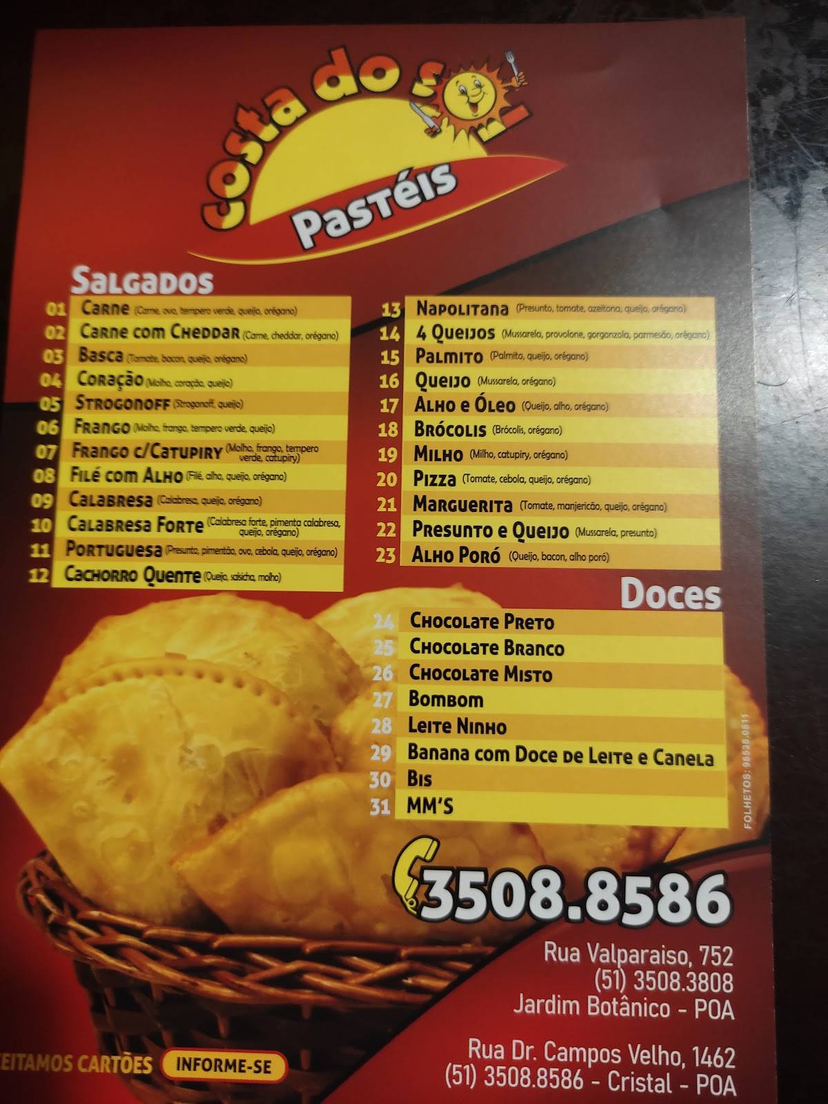 Costa do Sol Pastéis cardápio