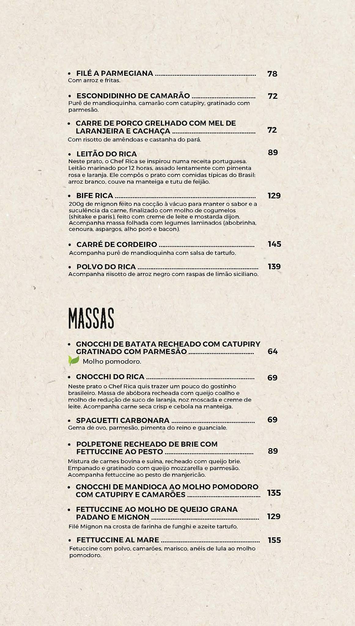 Cozinha do Rica cardápio