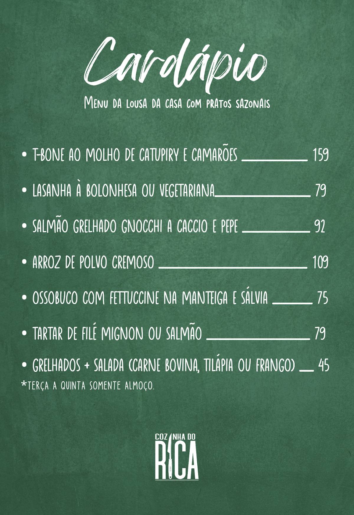 Cozinha do Rica cardápio