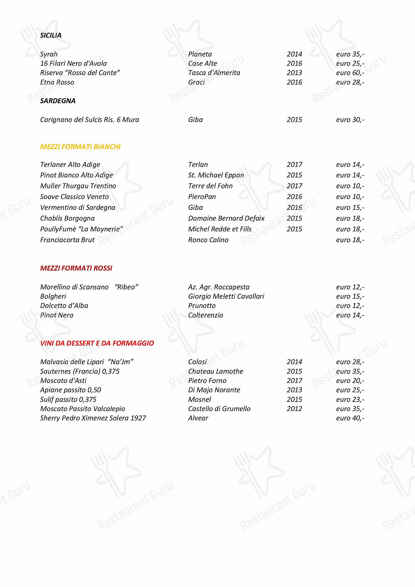 Menu di Botero - Wine Menu
